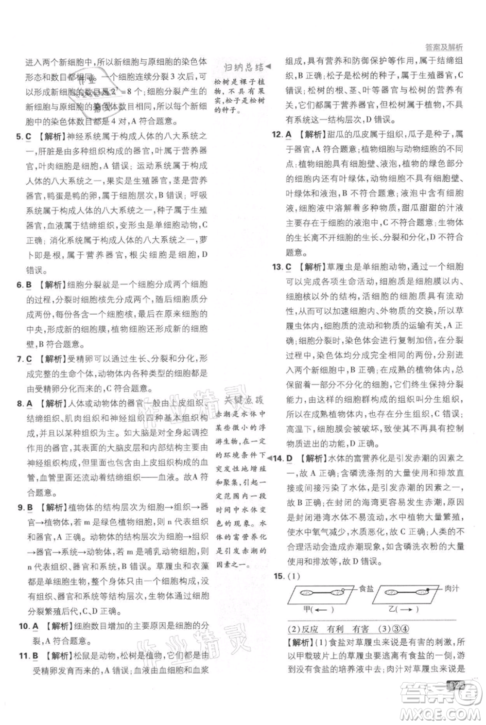 開(kāi)明出版社2021初中必刷題七年級(jí)上冊(cè)生物人教版參考答案