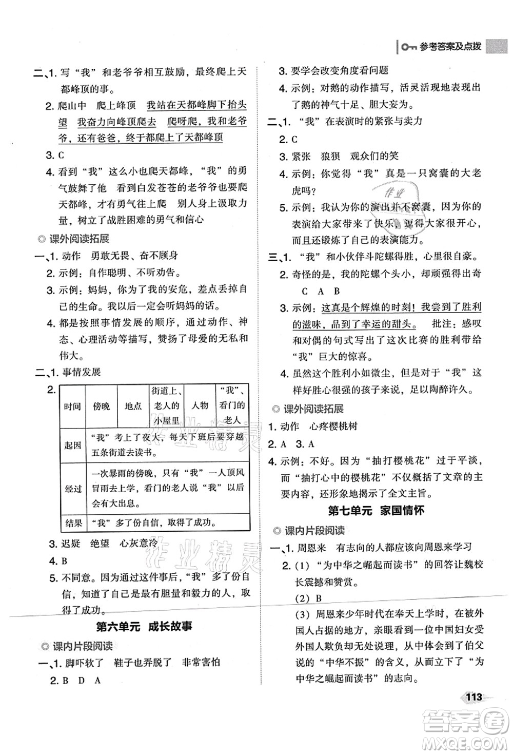 吉林教育出版社2021典中點綜合應用創(chuàng)新題四年級語文上冊R人教版山西專版答案