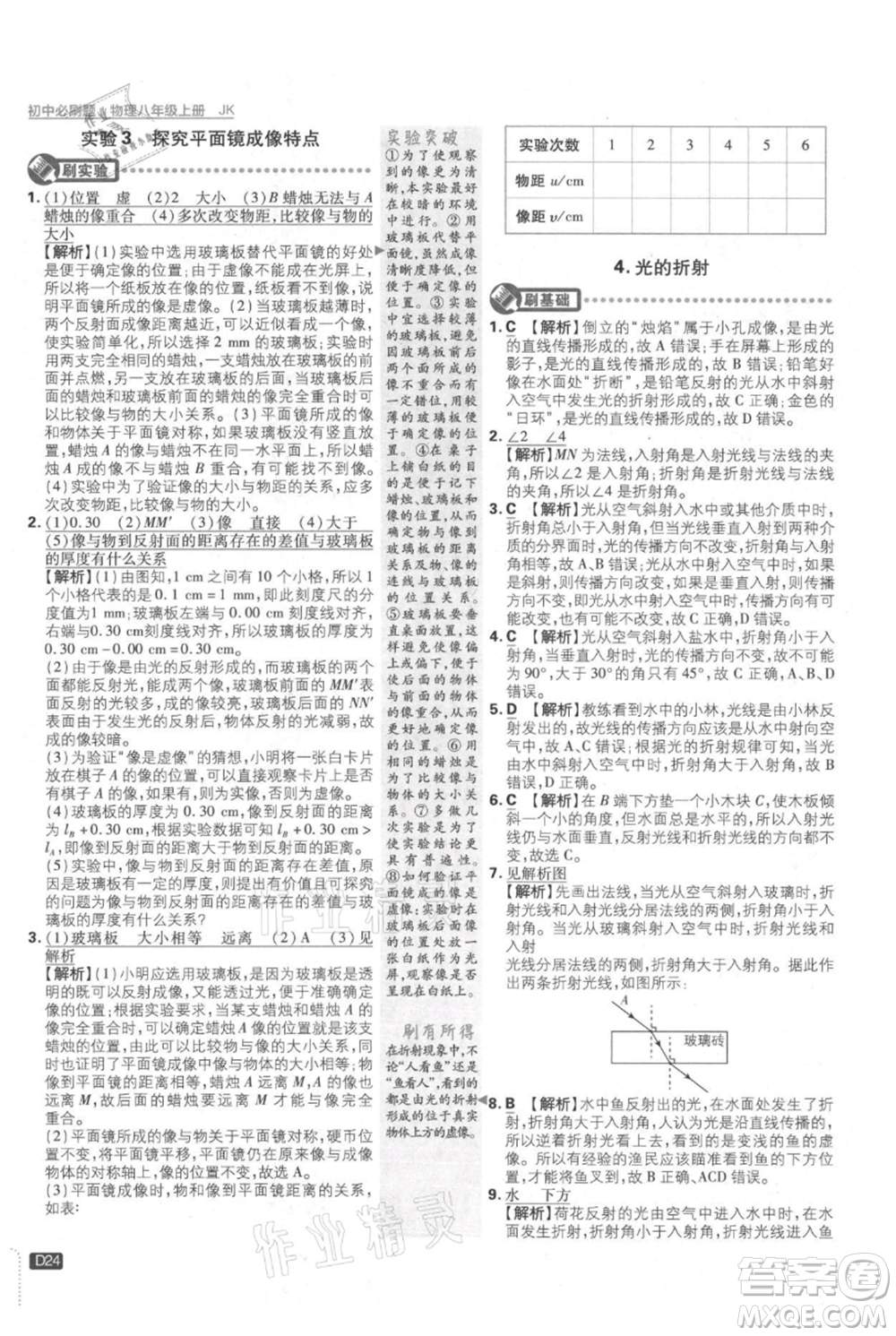 開(kāi)明出版社2021初中必刷題八年級(jí)上冊(cè)物理教科版參考答案