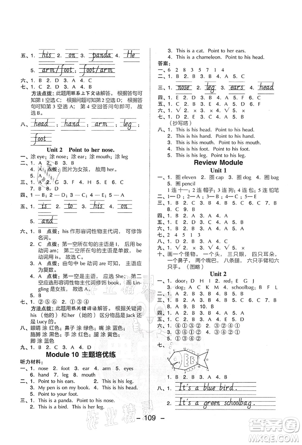 吉林教育出版社2021典中點(diǎn)綜合應(yīng)用創(chuàng)新題三年級英語上冊WY外研版答案