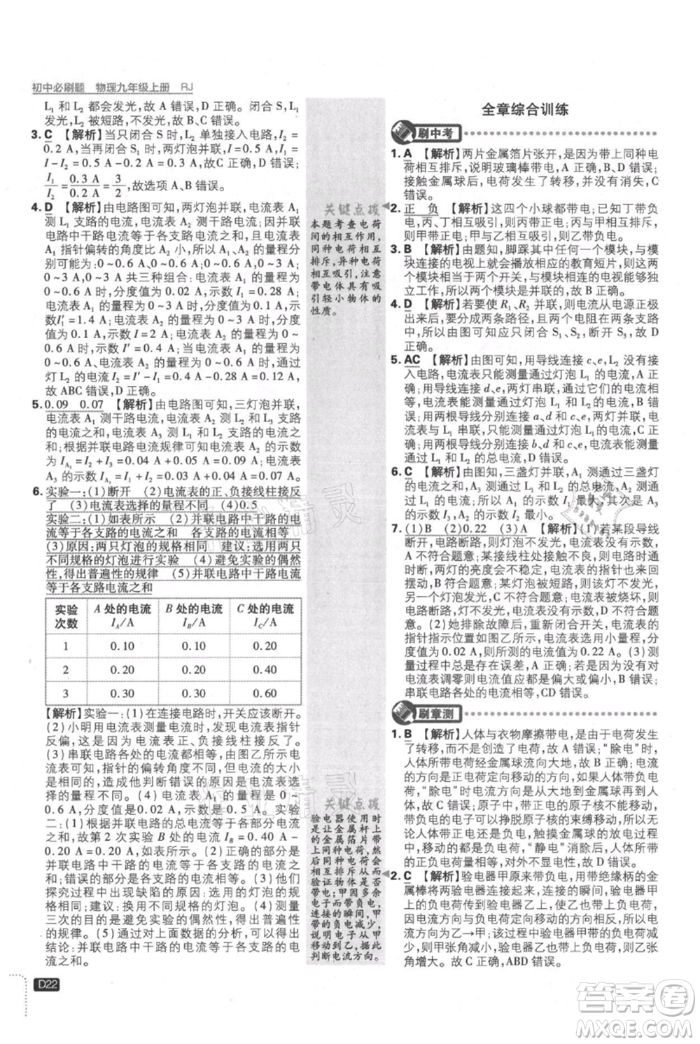 開(kāi)明出版社2021初中必刷題九年級(jí)上冊(cè)物理人教版參考答案