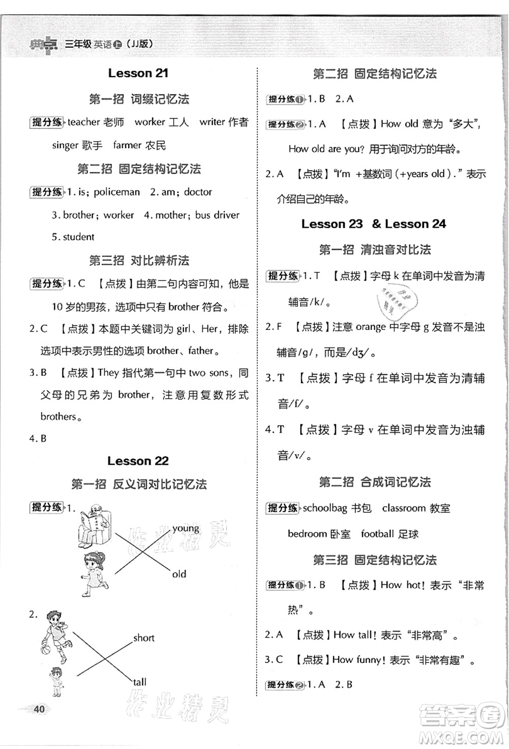 吉林教育出版社2021典中點綜合應用創(chuàng)新題三年級英語上冊JJ冀教版答案