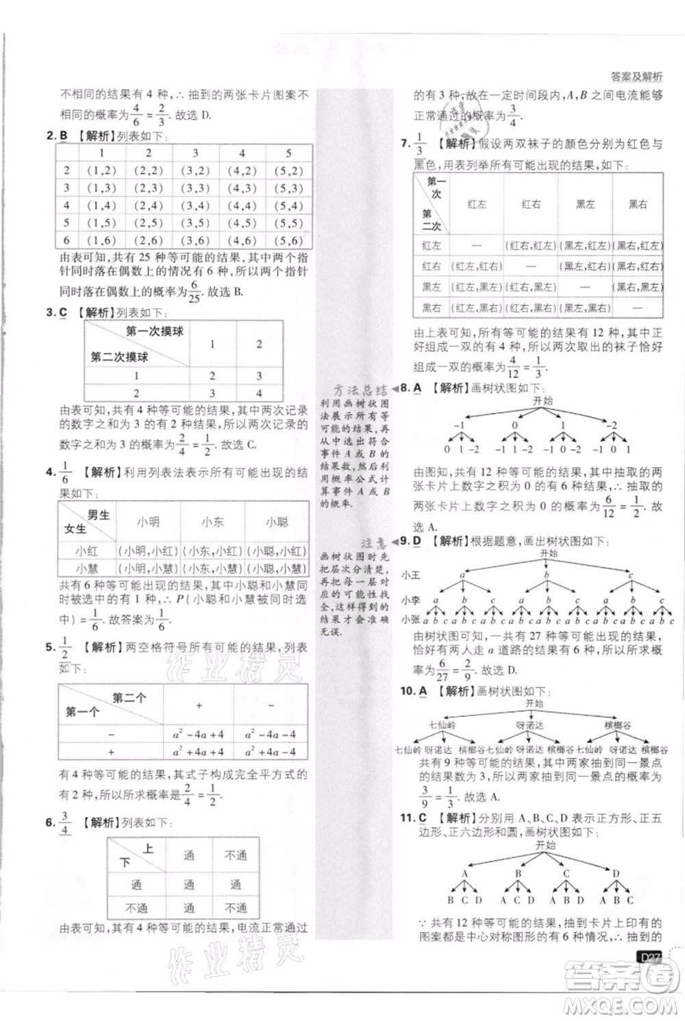 開(kāi)明出版社2021初中必刷題九年級(jí)上冊(cè)數(shù)學(xué)北師大版參考答案