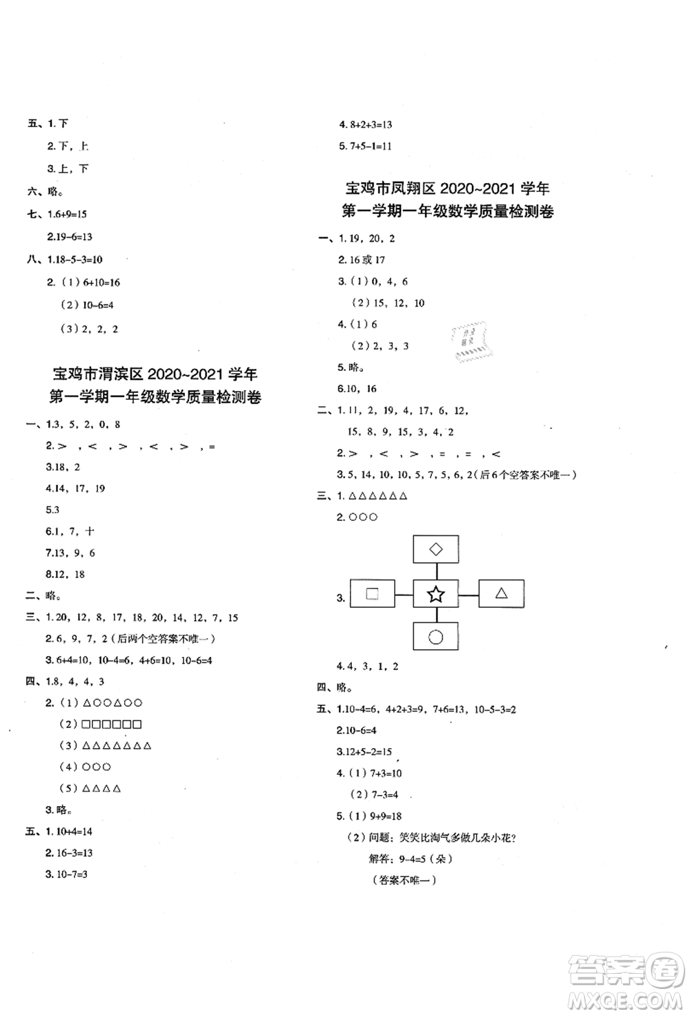 陜西人民教育出版社2021典中點綜合應用創(chuàng)新題一年級數(shù)學上冊BS北師大版答案