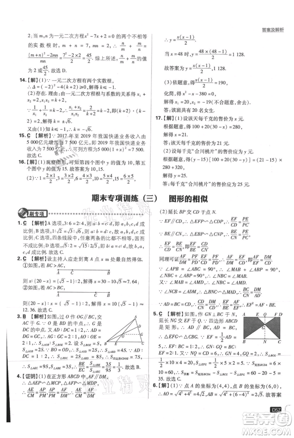 開(kāi)明出版社2021初中必刷題九年級(jí)上冊(cè)數(shù)學(xué)華師大版參考答案