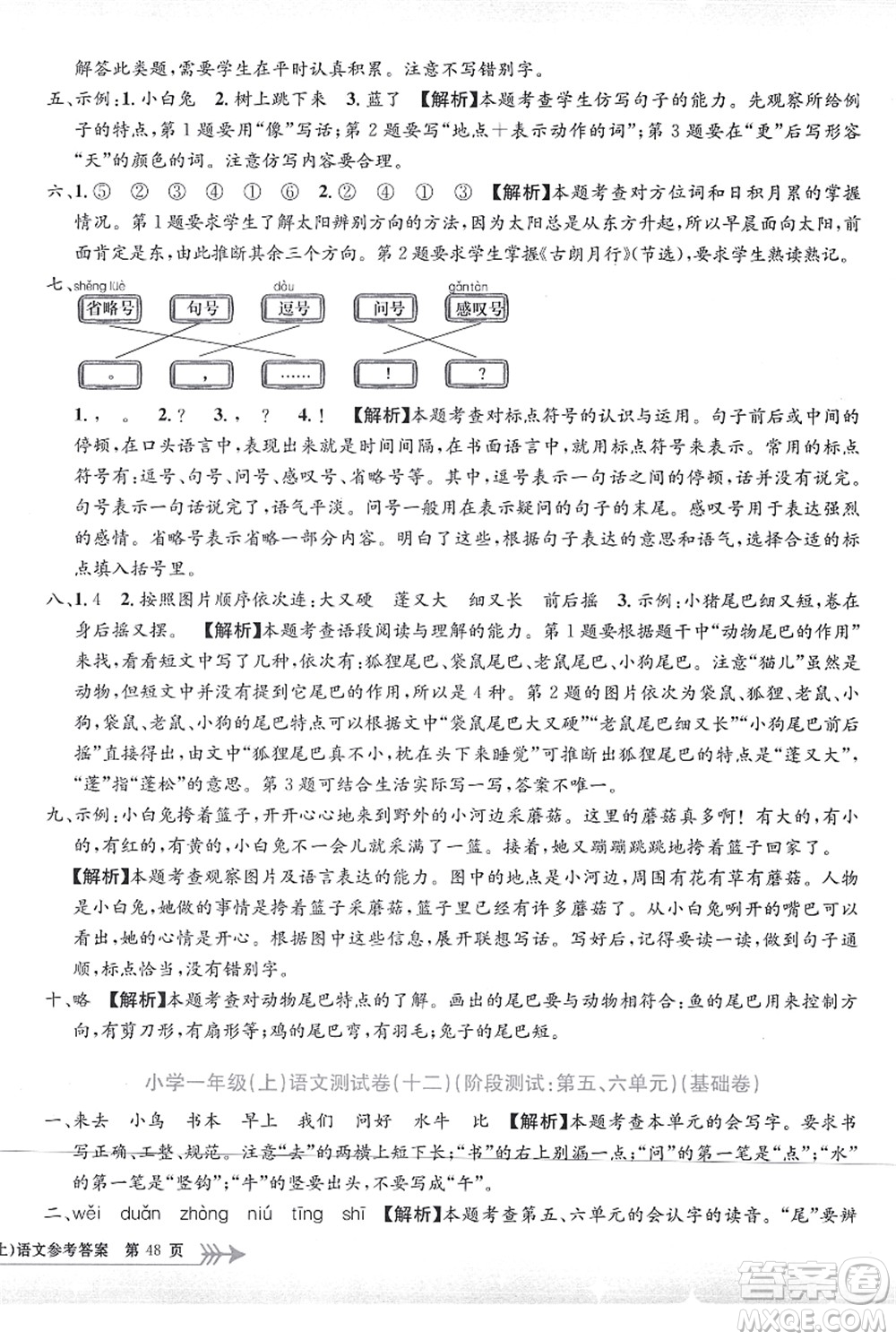 浙江工商大學出版社2021孟建平系列叢書小學單元測試一年級語文上冊R人教版答案