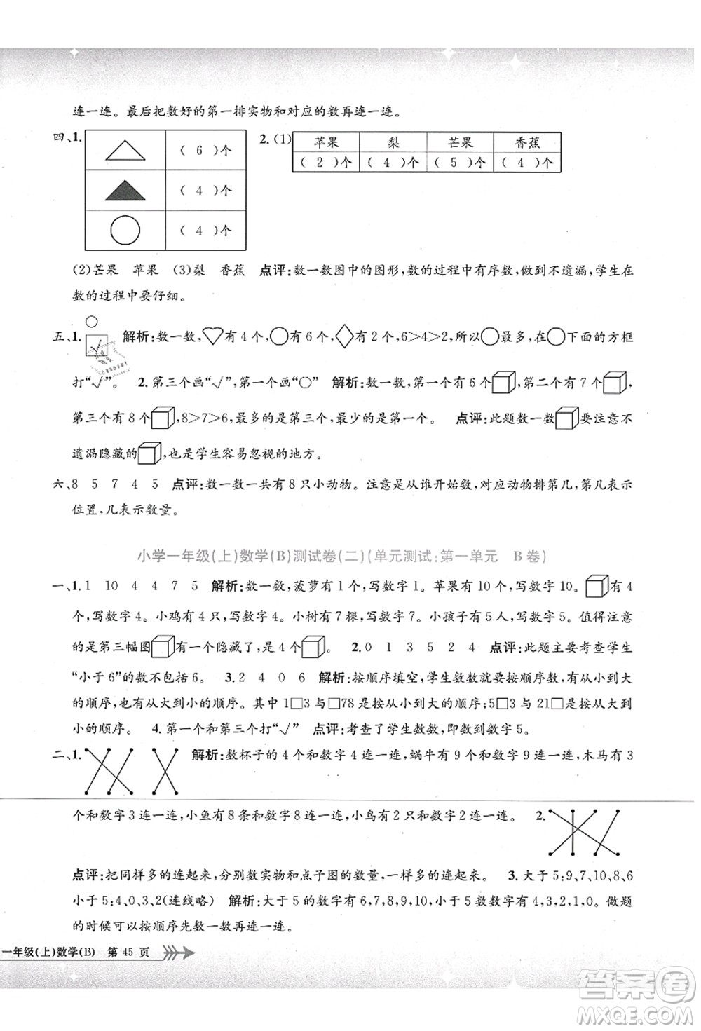 浙江工商大學(xué)出版社2021孟建平系列叢書小學(xué)單元測試一年級數(shù)學(xué)上冊B北師大版答案