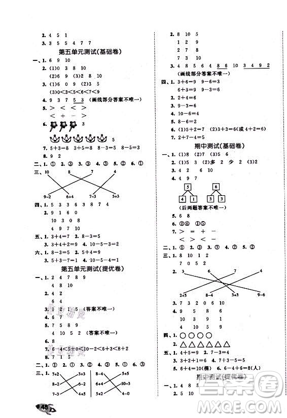 西安出版社2021秋季53全優(yōu)卷小學(xué)數(shù)學(xué)一年級上冊RJ人教版答案