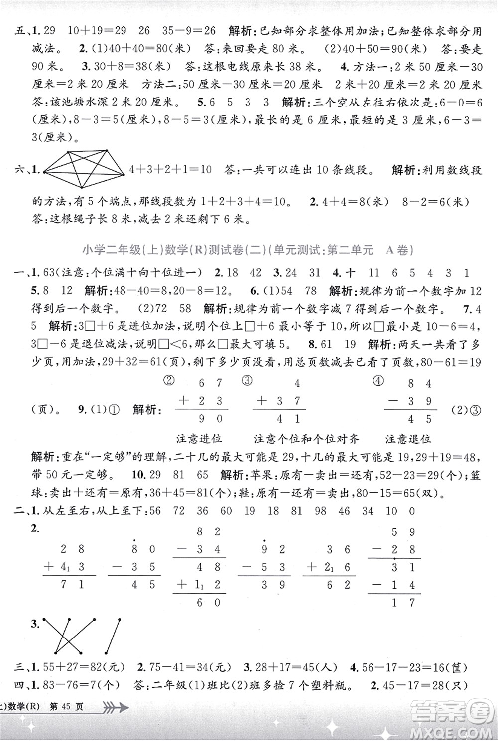浙江工商大學(xué)出版社2021孟建平系列叢書小學(xué)單元測試二年級數(shù)學(xué)上冊R人教版答案