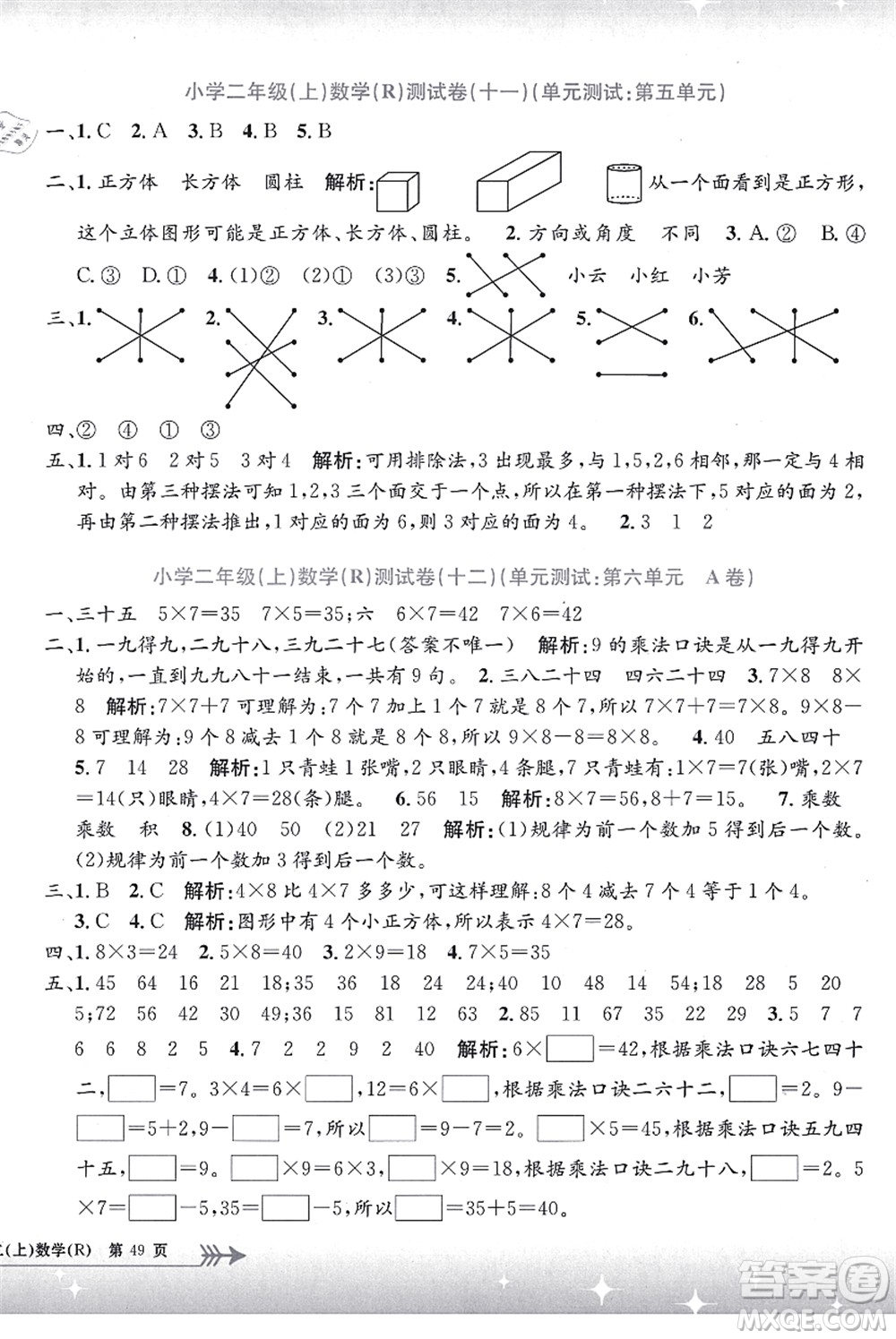 浙江工商大學(xué)出版社2021孟建平系列叢書小學(xué)單元測試二年級數(shù)學(xué)上冊R人教版答案