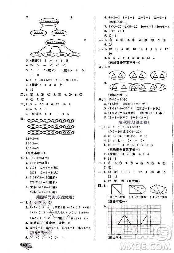 西安出版社2021秋季53全優(yōu)卷小學(xué)數(shù)學(xué)二年級上冊SJ蘇教版答案
