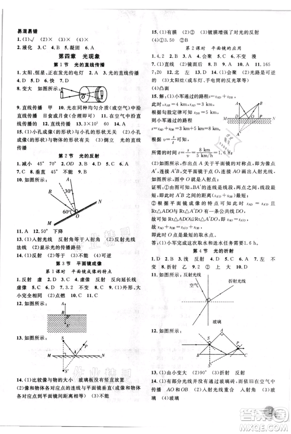 安徽大學(xué)出版社2021創(chuàng)新課堂創(chuàng)新作業(yè)本八年級(jí)上冊(cè)物理人教版參考答案