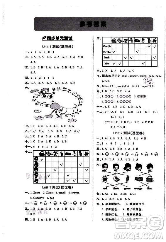西安出版社2021秋季53全優(yōu)卷小學(xué)英語三年級(jí)上冊(cè)RP人教版答案