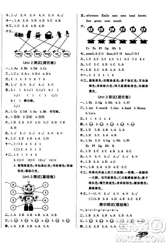 西安出版社2021秋季53全優(yōu)卷小學(xué)英語三年級(jí)上冊(cè)RP人教版答案
