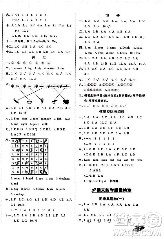 西安出版社2021秋季53全優(yōu)卷小學(xué)英語三年級(jí)上冊(cè)RP人教版答案