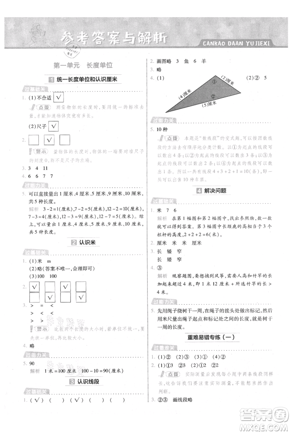 南京師范大學(xué)出版社2021一遍過二年級上冊數(shù)學(xué)人教版參考答案