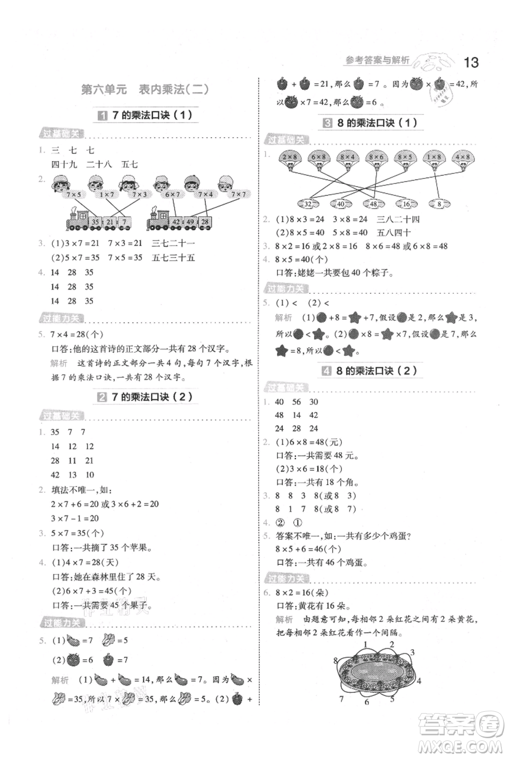 南京師范大學(xué)出版社2021一遍過二年級上冊數(shù)學(xué)人教版參考答案