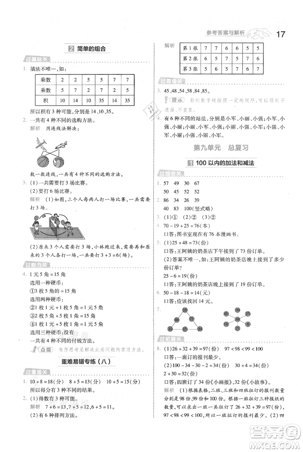 南京師范大學(xué)出版社2021一遍過二年級上冊數(shù)學(xué)人教版參考答案