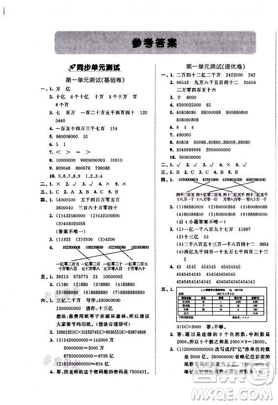 西安出版社2021秋季53全優(yōu)卷小學(xué)數(shù)學(xué)四年級上冊RJ人教版答案