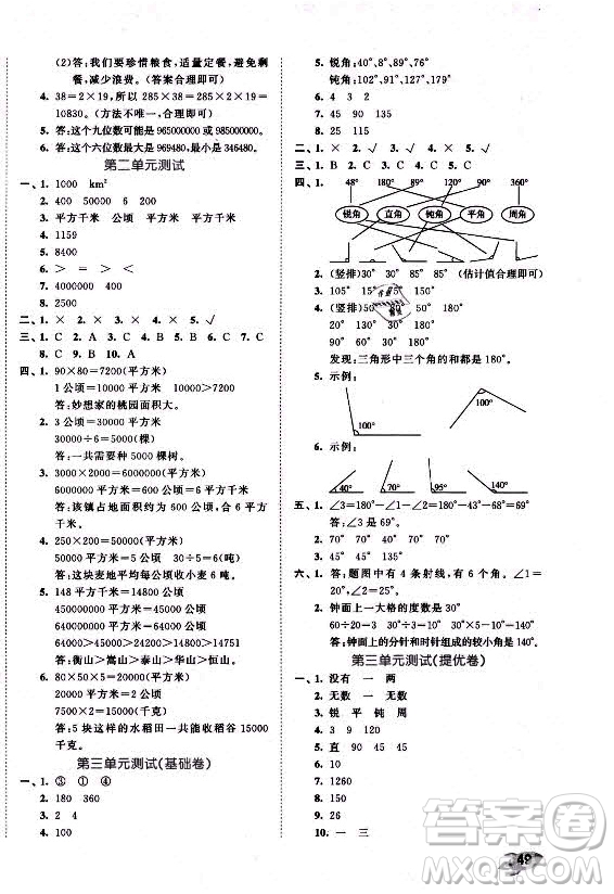 西安出版社2021秋季53全優(yōu)卷小學(xué)數(shù)學(xué)四年級上冊RJ人教版答案