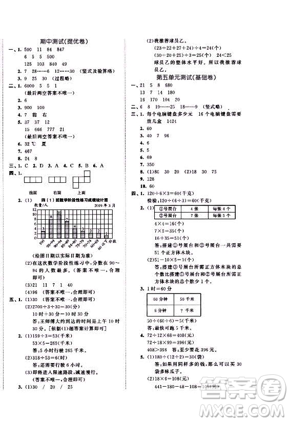 西安出版社2021秋季53全優(yōu)卷小學數(shù)學四年級上冊SJ蘇教版答案