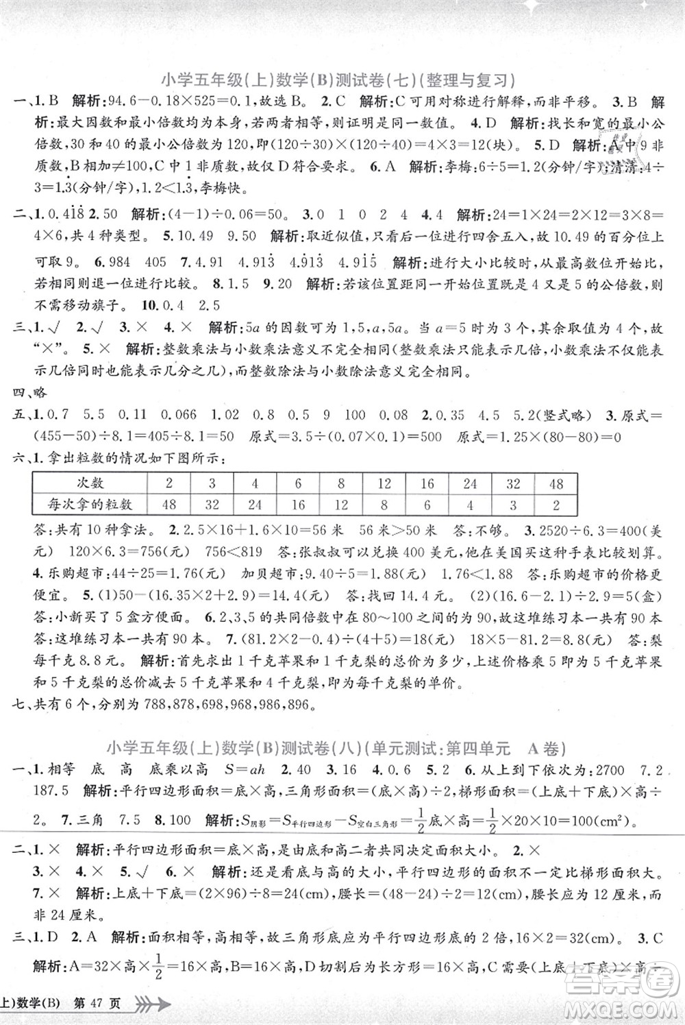 浙江工商大學(xué)出版社2021孟建平系列叢書小學(xué)單元測(cè)試五年級(jí)數(shù)學(xué)上冊(cè)B北師大版答案