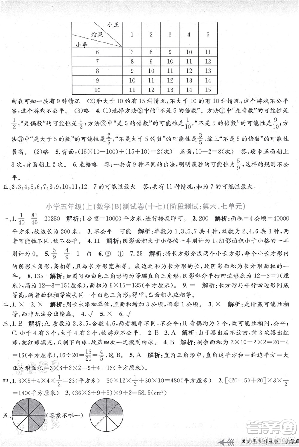 浙江工商大學(xué)出版社2021孟建平系列叢書小學(xué)單元測(cè)試五年級(jí)數(shù)學(xué)上冊(cè)B北師大版答案
