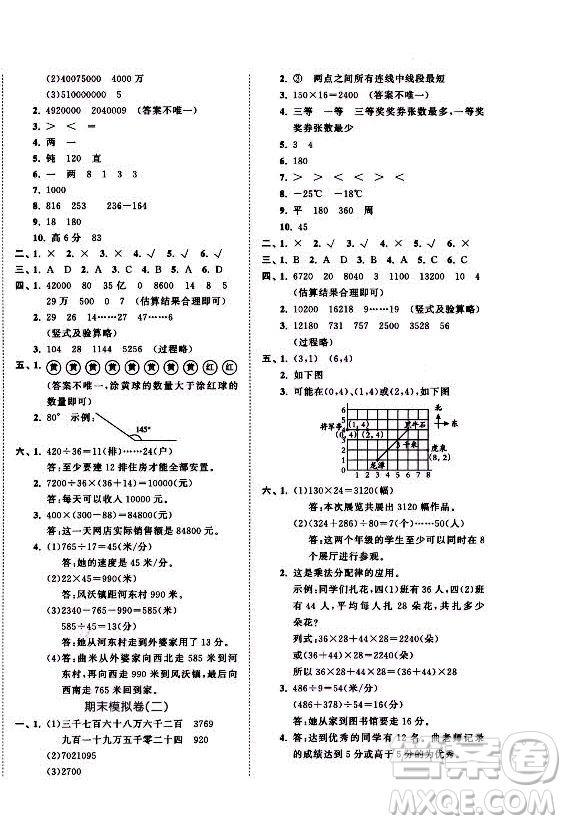 西安出版社2021秋季53全優(yōu)卷小學(xué)數(shù)學(xué)四年級(jí)上冊(cè)BSD北師大版答案
