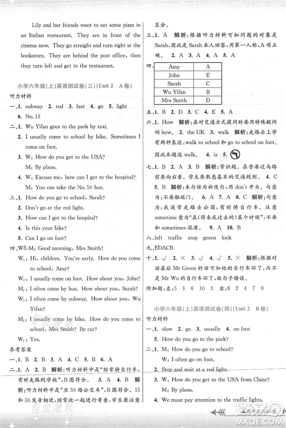 浙江工商大學(xué)出版社2021孟建平系列叢書小學(xué)單元測試六年級(jí)英語上冊R人教版答案