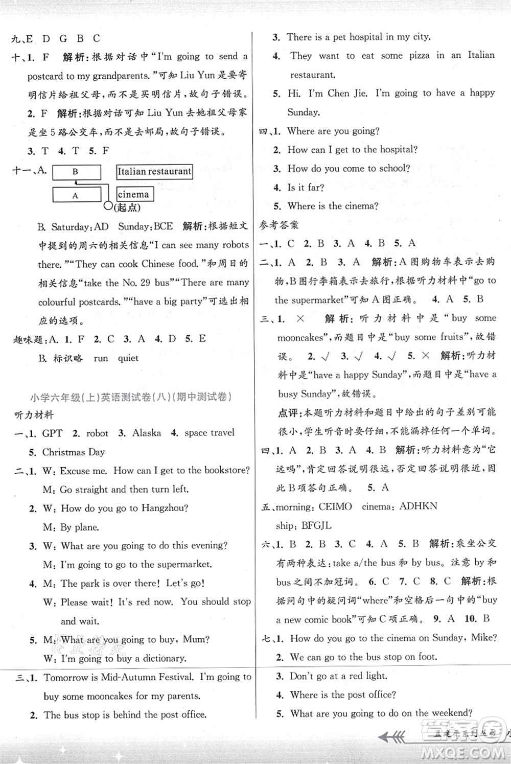浙江工商大學(xué)出版社2021孟建平系列叢書小學(xué)單元測試六年級(jí)英語上冊R人教版答案