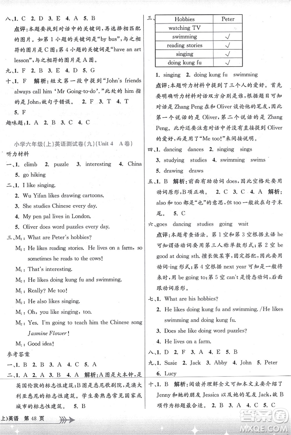 浙江工商大學(xué)出版社2021孟建平系列叢書小學(xué)單元測試六年級(jí)英語上冊R人教版答案
