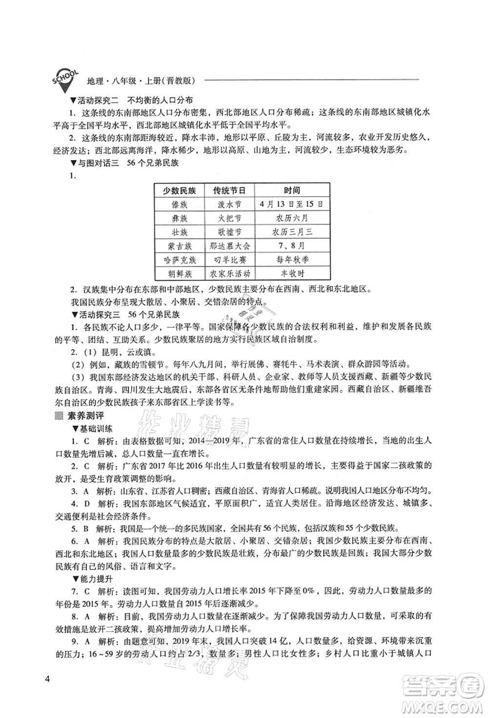 山西教育出版社2021新課程問題解決導(dǎo)學(xué)方案八年級(jí)地理上冊(cè)晉教版答案