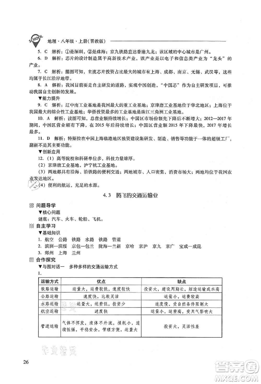 山西教育出版社2021新課程問題解決導(dǎo)學(xué)方案八年級(jí)地理上冊(cè)晉教版答案