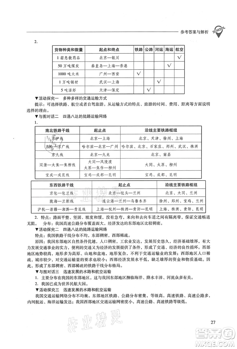 山西教育出版社2021新課程問題解決導(dǎo)學(xué)方案八年級(jí)地理上冊(cè)晉教版答案