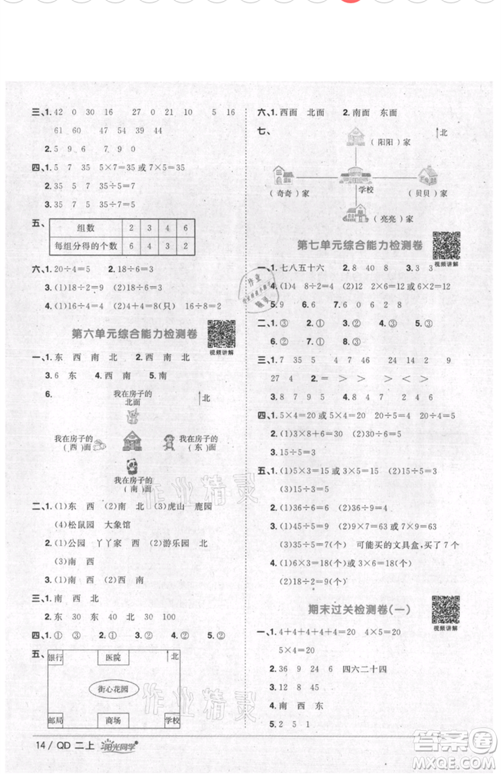 江西教育出版社2021陽光同學(xué)課時(shí)優(yōu)化作業(yè)二年級上冊數(shù)學(xué)青島版參考答案