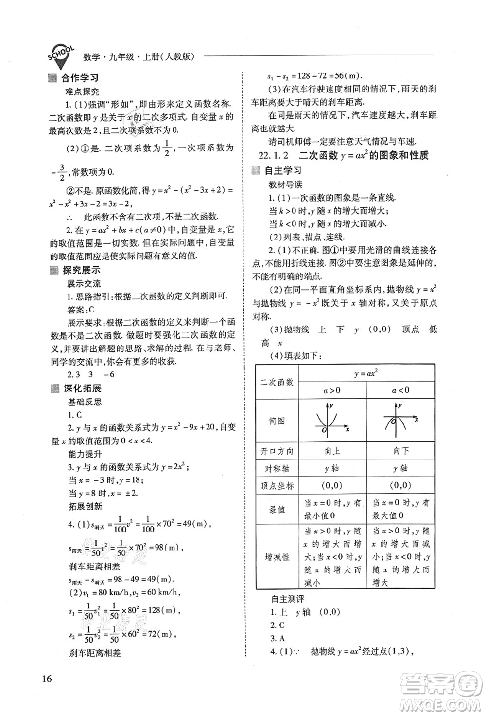 山西教育出版社2021新課程問題解決導(dǎo)學(xué)方案九年級數(shù)學(xué)上冊人教版答案