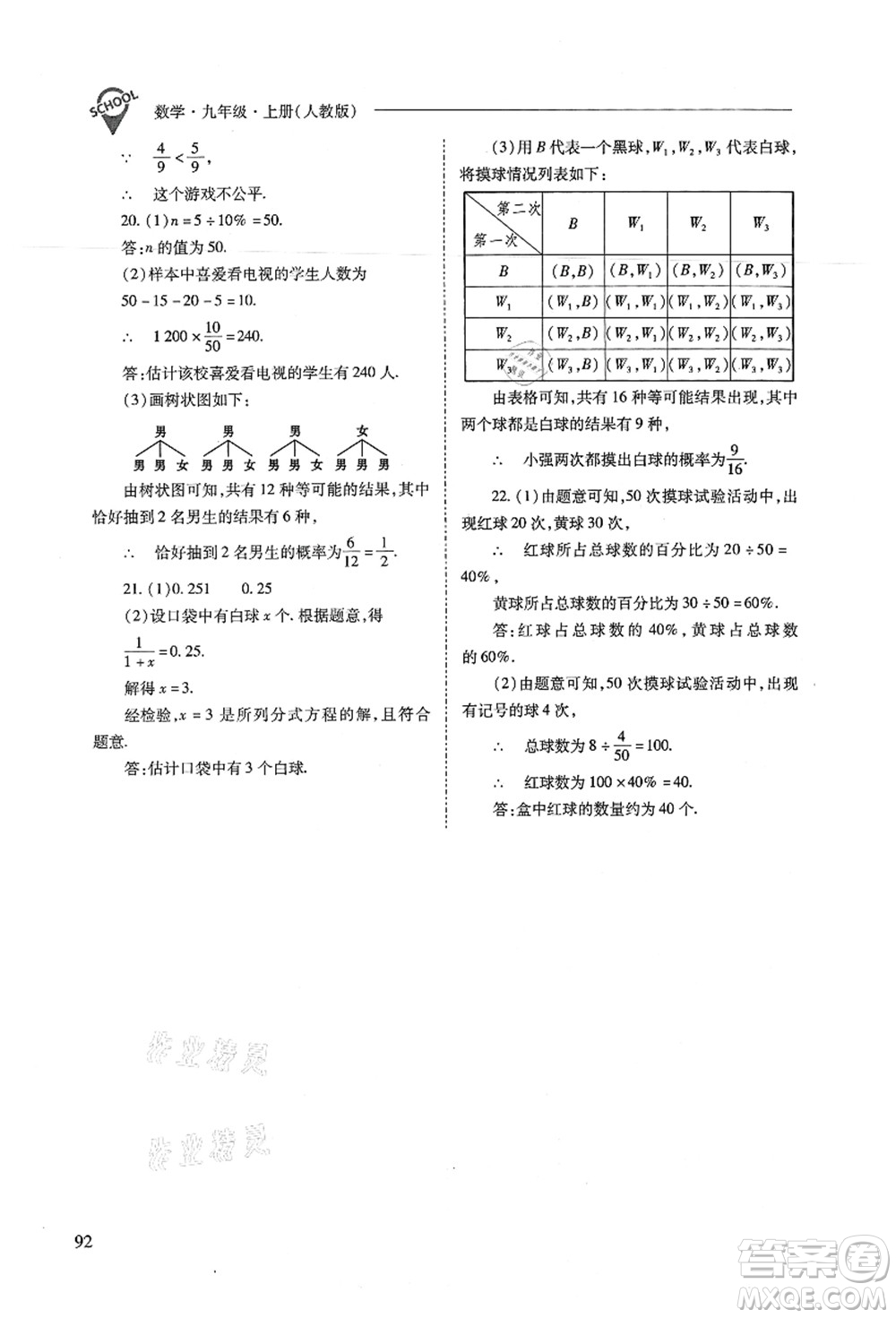 山西教育出版社2021新課程問題解決導(dǎo)學(xué)方案九年級數(shù)學(xué)上冊人教版答案