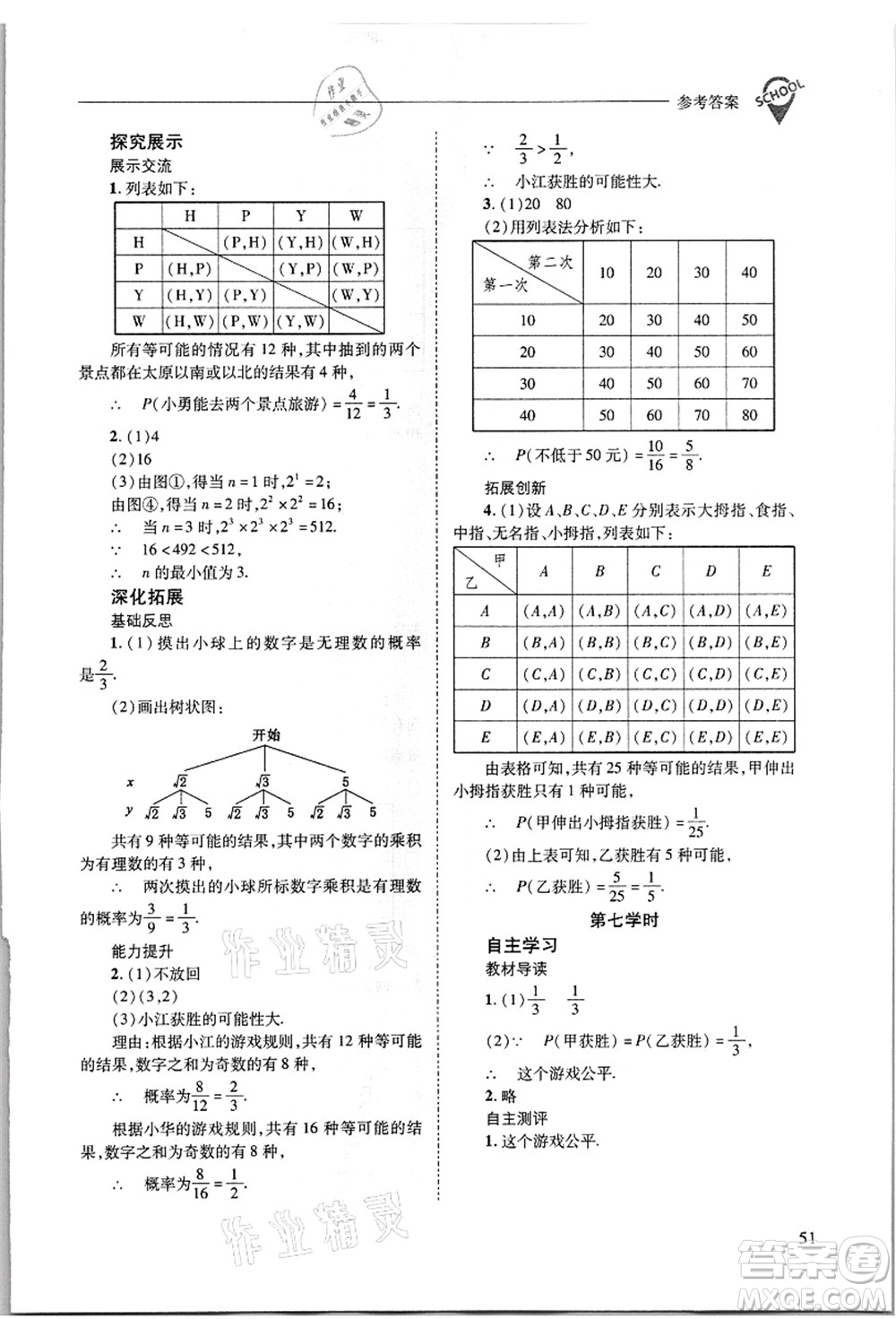 山西教育出版社2021新課程問題解決導學方案九年級數(shù)學上冊華東師大版答案