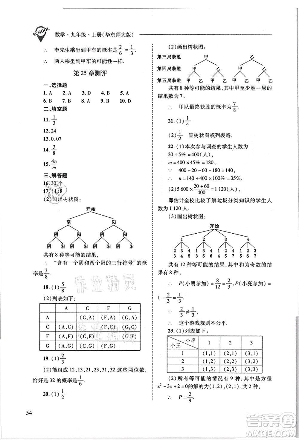 山西教育出版社2021新課程問題解決導學方案九年級數(shù)學上冊華東師大版答案