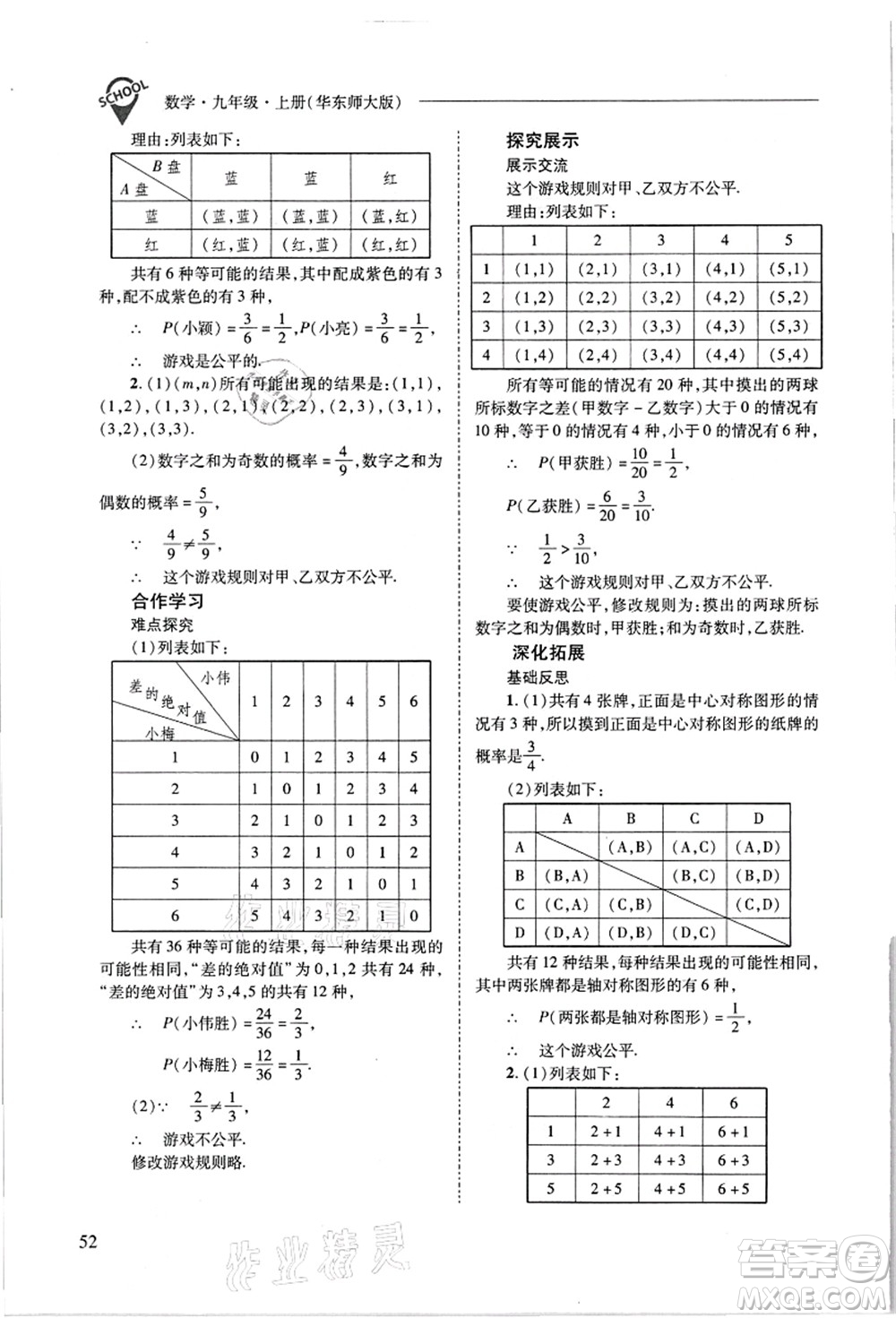 山西教育出版社2021新課程問題解決導學方案九年級數(shù)學上冊華東師大版答案