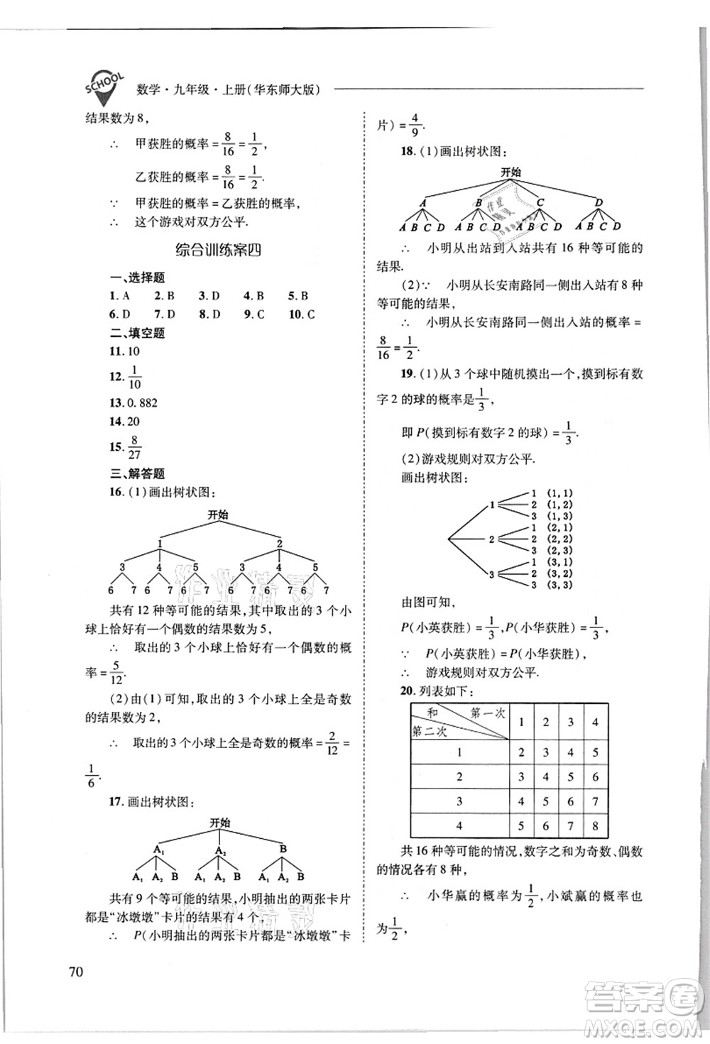 山西教育出版社2021新課程問題解決導學方案九年級數(shù)學上冊華東師大版答案