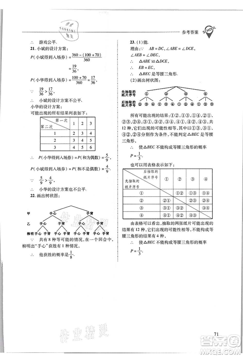 山西教育出版社2021新課程問題解決導學方案九年級數(shù)學上冊華東師大版答案