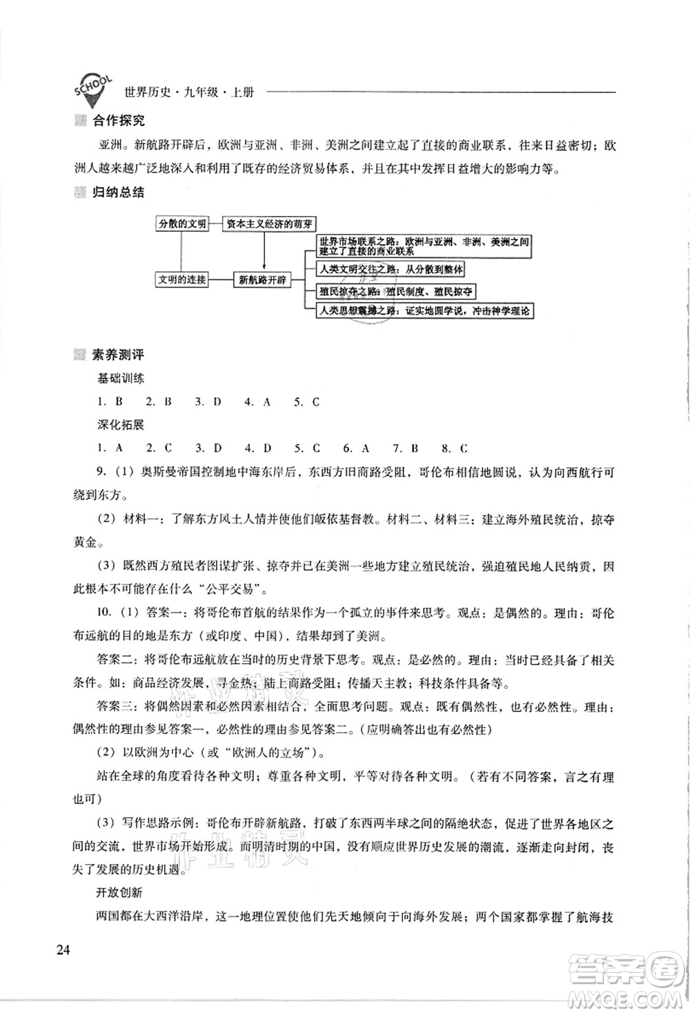 山西教育出版社2021新課程問題解決導(dǎo)學(xué)方案九年級(jí)歷史上冊(cè)人教版答案