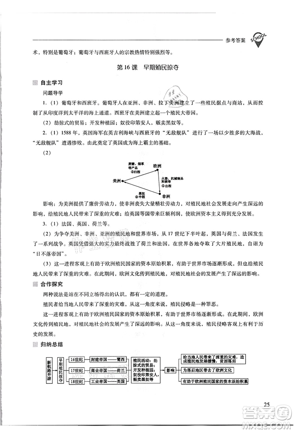 山西教育出版社2021新課程問題解決導(dǎo)學(xué)方案九年級(jí)歷史上冊(cè)人教版答案