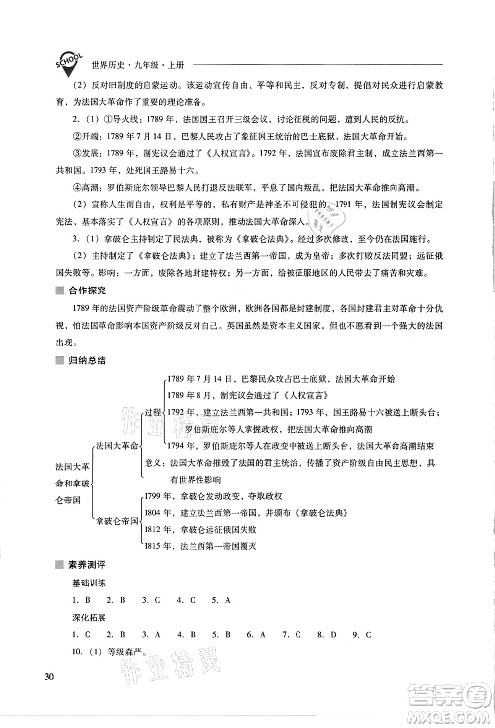 山西教育出版社2021新課程問題解決導(dǎo)學(xué)方案九年級(jí)歷史上冊(cè)人教版答案