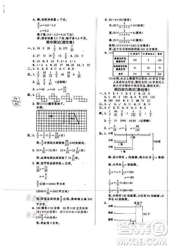 西安出版社2021秋季53全優(yōu)卷小學(xué)數(shù)學(xué)六年級(jí)上冊(cè)SJ蘇教版答案