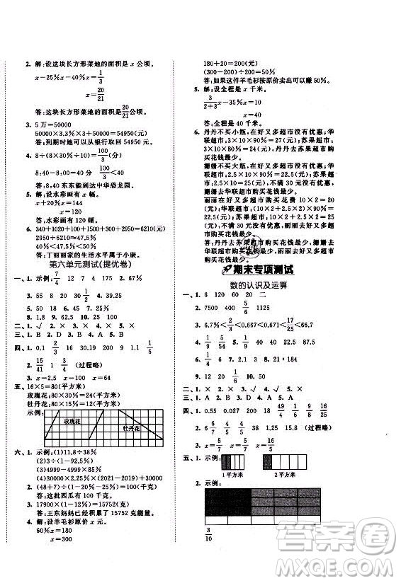 西安出版社2021秋季53全優(yōu)卷小學(xué)數(shù)學(xué)六年級(jí)上冊(cè)SJ蘇教版答案