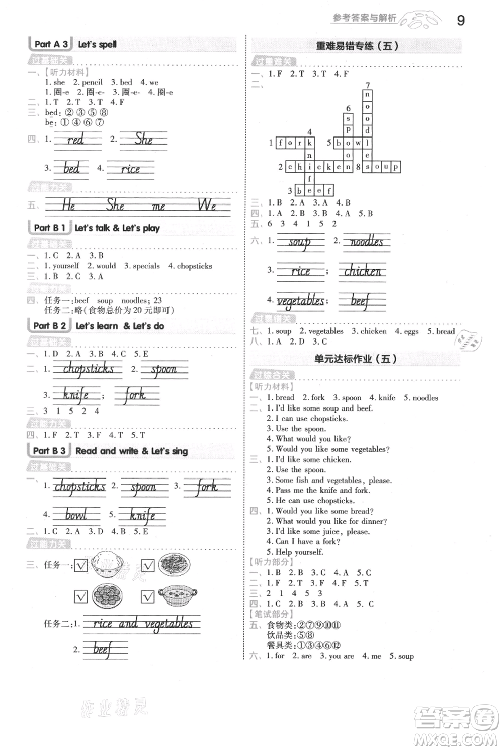 南京師范大學(xué)出版社2021一遍過(guò)四年級(jí)上冊(cè)英語(yǔ)人教版浙江專用參考答案