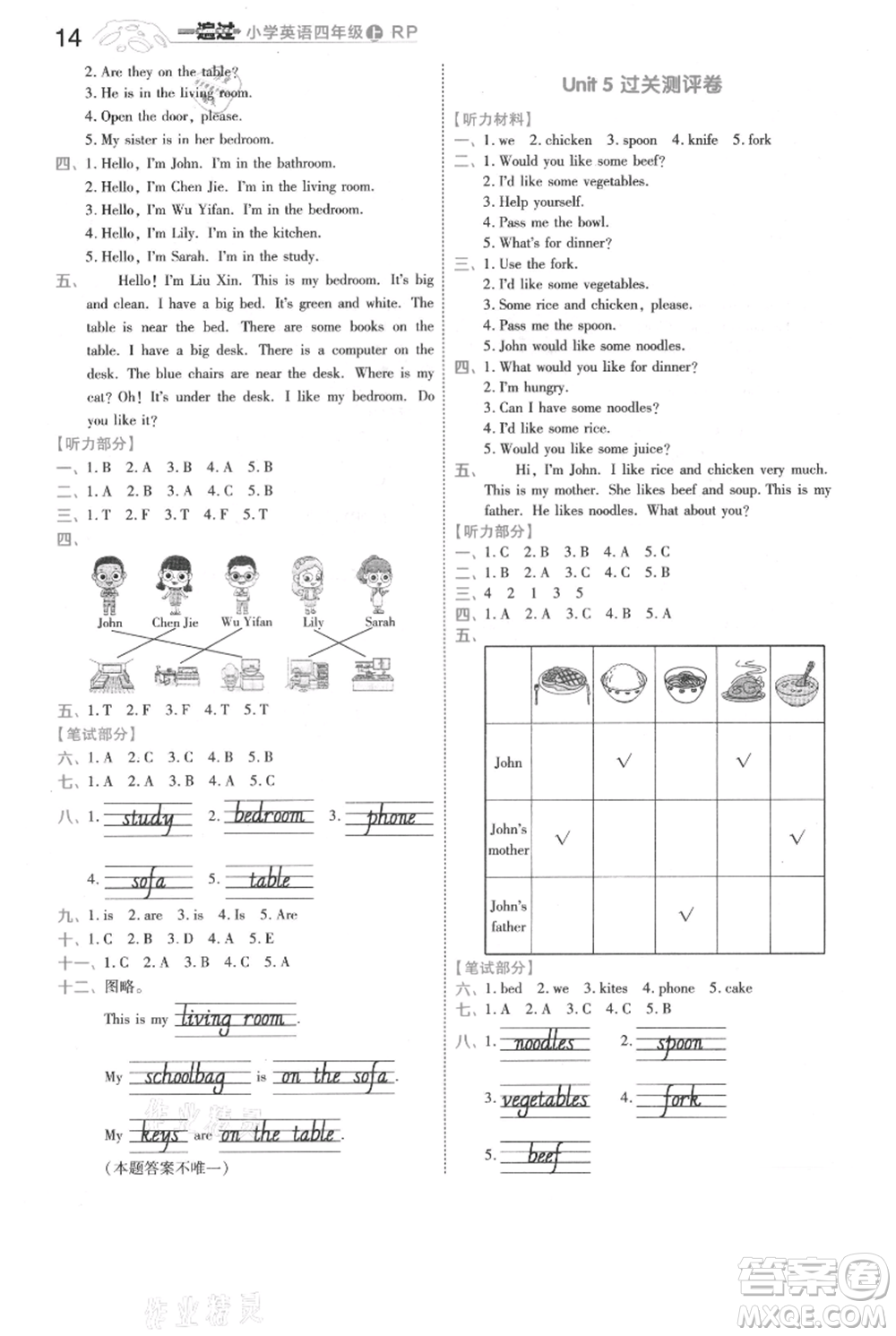 南京師范大學(xué)出版社2021一遍過(guò)四年級(jí)上冊(cè)英語(yǔ)人教版浙江專用參考答案