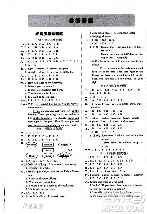西安出版社2021秋季53全優(yōu)卷小學英語六年級上冊RJ人教版答案